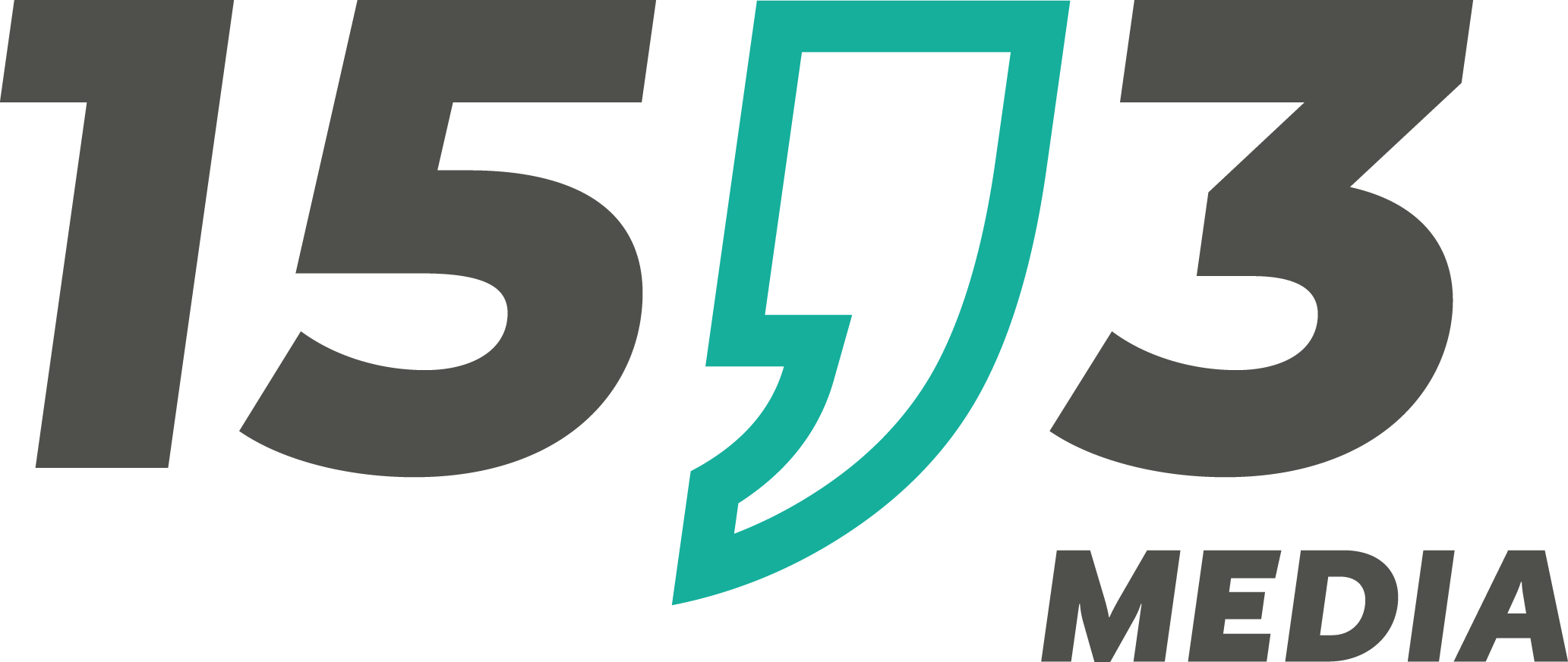 Logo 15komma3 media. Bestehend aus einer 15 in dunklem grau, einem großen Komma in Türkis und einer wieder dunkelgrauen drei.